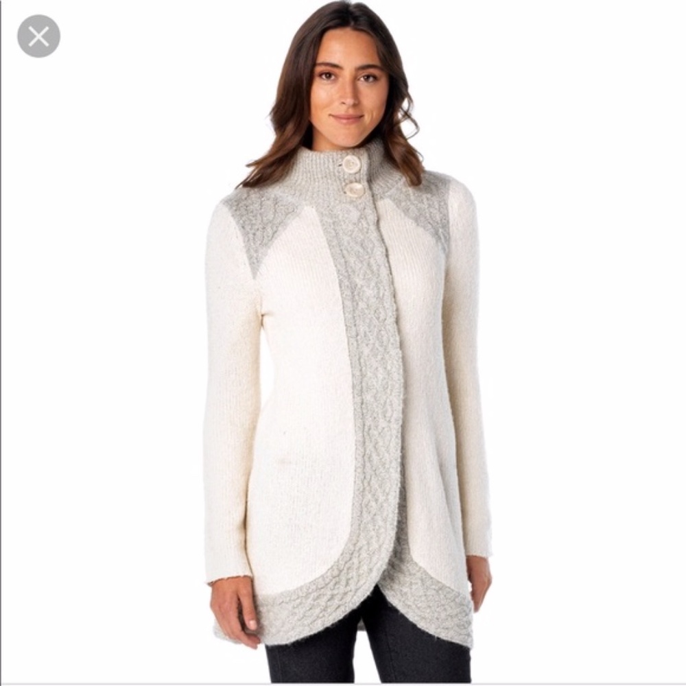Prana Angelica Duster Sweater Cardigan in white and grey - Size M